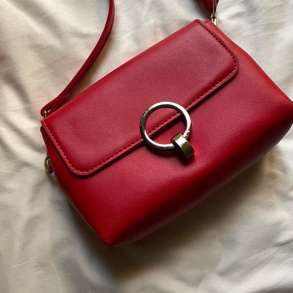 Topshop Red Leather Crossbody Bag - Picture 3 of 8